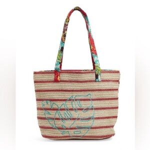 VERA BRADLEY Rumba Straw Tropical Striped Beach Tote Excellent Condition